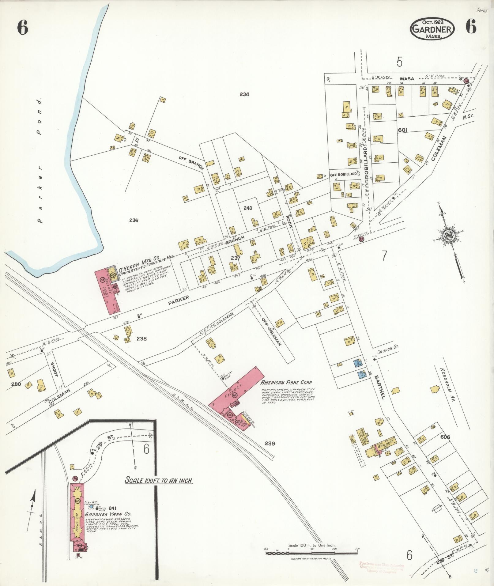 Sanborn Fire Insurance Map from Gardner, Worcester County, Massachusetts (1923), Sheet #0006 - Historic Sanborn Fire Insurance Map Print, vintage old map wall art, antique decor, genealogy gift, Massachusetts Massachusetts map