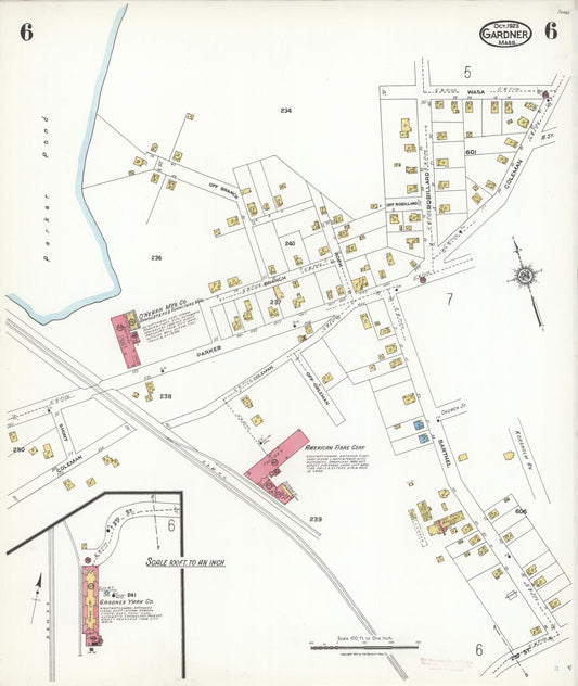 Sanborn Fire Insurance Map from Gardner, Worcester County, Massachusetts (1923), Sheet #0006 - Historic Sanborn Fire Insurance Map Print, vintage old map wall art, antique decor, genealogy gift, Massachusetts Massachusetts map
