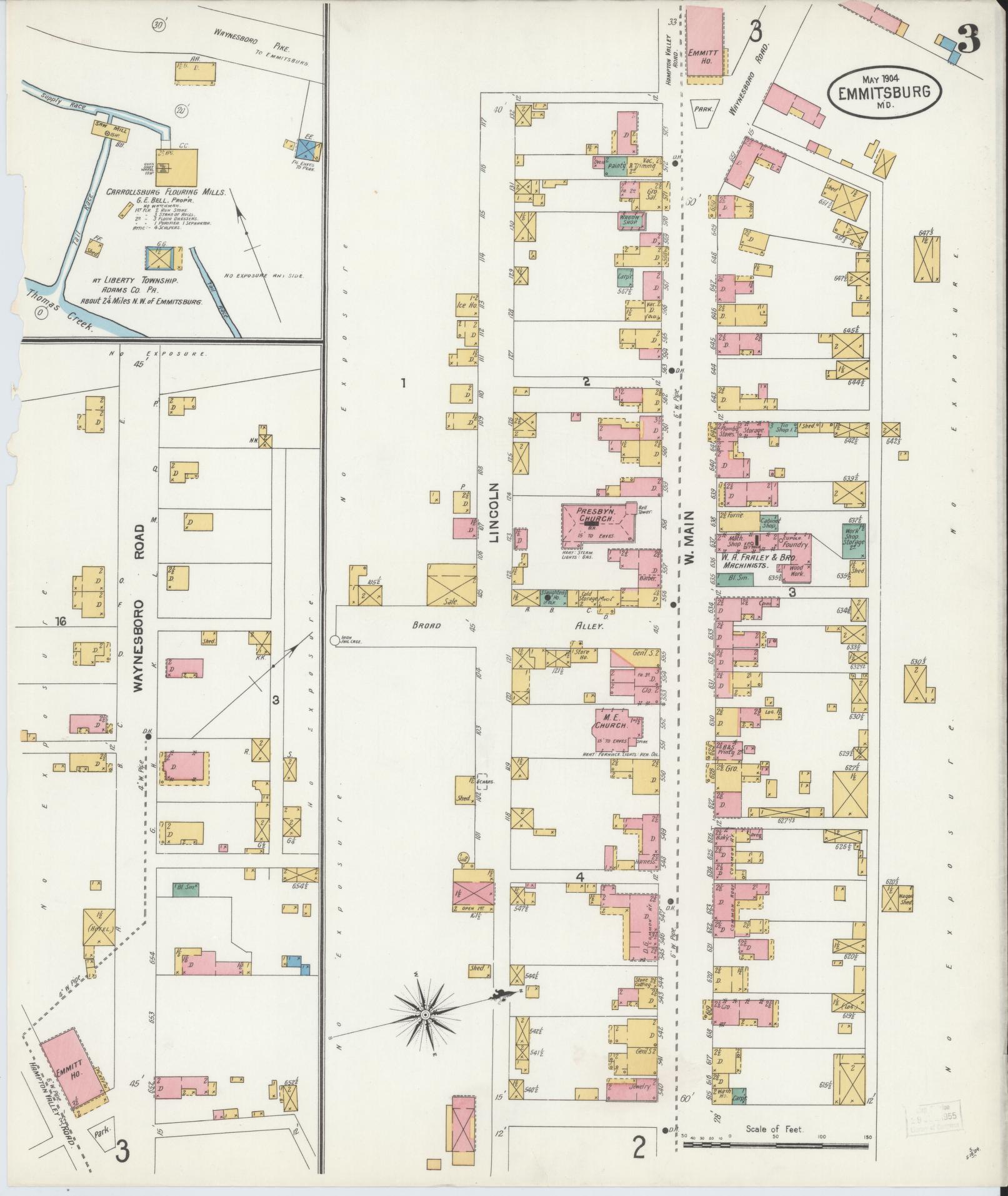 Sanborn Fire Insurance Map from Emmittsburg, Frederick County, Maryland (1904), Sheet #0003 - Complete Map Set gallery image, historic Sanborn map, vintage wall art, Maryland Maryland