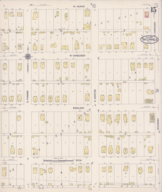 Sanborn Fire Insurance Map from Taylorville, Christian County, Illinois (1922), Sheet #0015 - Historic Sanborn Fire Insurance Map Print, vintage old map wall art, antique decor, genealogy gift, Illinois Illinois map