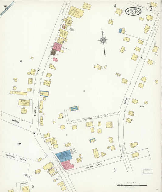 Sanborn Fire Insurance Map from Mount Kisco, Westchester County, New York (1925), Sheet #0007 - Historic Sanborn Fire Insurance Map Print, vintage old map wall art, antique decor, genealogy gift, New York New York map