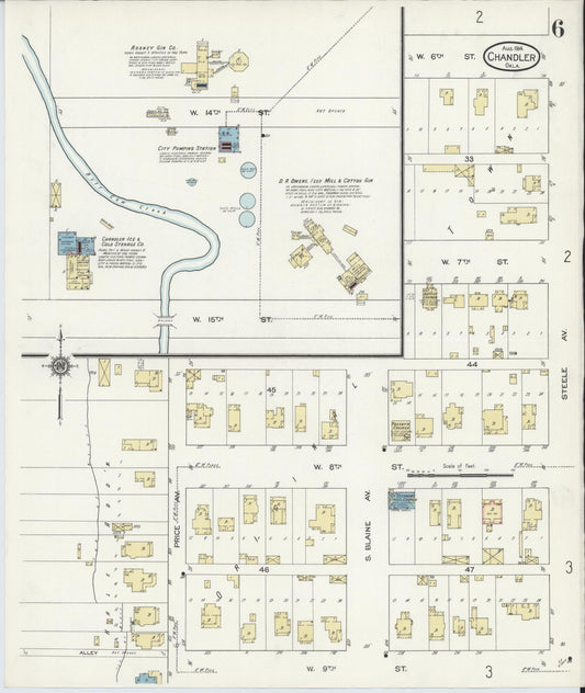 Sanborn Fire Insurance Map from Chandler, Lincoln County, Oklahoma (1914), Sheet #0006 - Historic Sanborn Fire Insurance Map Print, vintage old map wall art, antique decor, genealogy gift, Oklahoma Oklahoma map