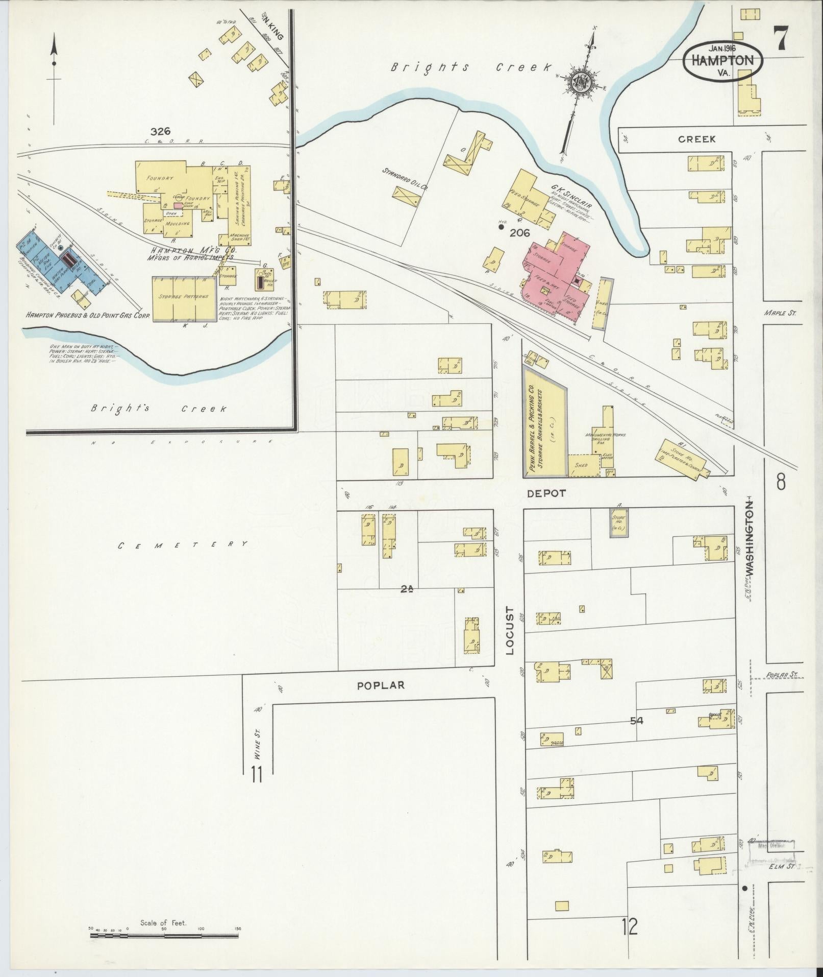 Sanborn Fire Insurance Map from Hampton, Independent Cities, Virginia (1916), Sheet #0007 - Complete Map Set gallery image, historic Sanborn map, vintage wall art, Virginia Virginia