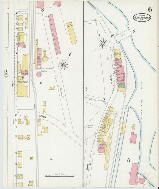 Sanborn Fire Insurance Map from Somersworth, Strafford County, New Hampshire (1905), Sheet #0006 - Historic Sanborn Fire Insurance Map Print, vintage old map wall art, antique decor, genealogy gift, New Hampshire New Hampshire map