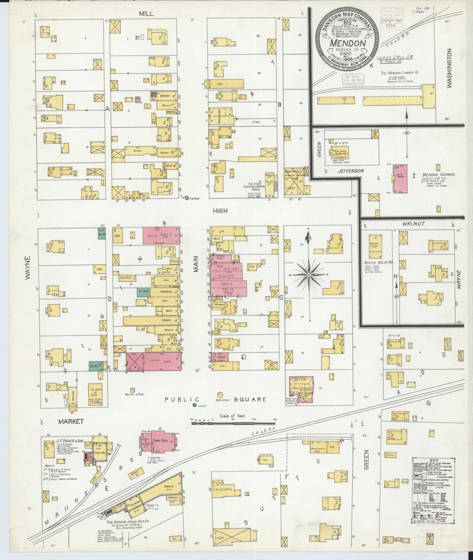 Sanborn Fire Insurance Map from Mendon, Mercer County, Ohio (1905), Sheet #0001 - Historic Sanborn Fire Insurance Map Print, vintage old map wall art, antique decor, genealogy gift, Ohio Ohio map