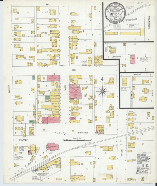 Sanborn Fire Insurance Map from Mendon, Mercer County, Ohio (1905), Sheet #0001 - Historic Sanborn Fire Insurance Map Print, vintage old map wall art, antique decor, genealogy gift, Ohio Ohio map