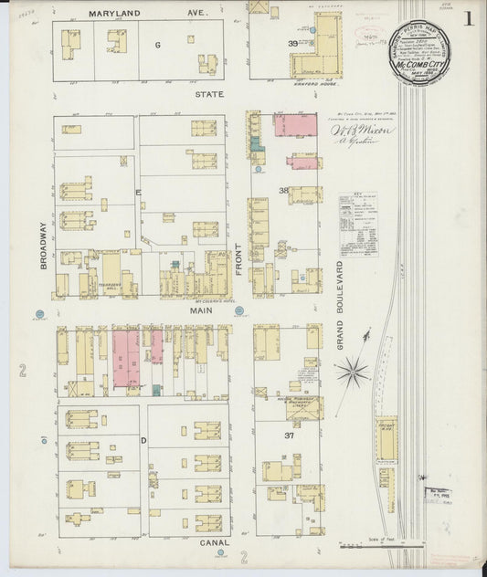 Sanborn Fire Insurance Map from McComb, Pike County, Mississippi (1893), Sheet #0001 - Complete Map Set gallery image, historic Sanborn map, vintage wall art, Mississippi Mississippi