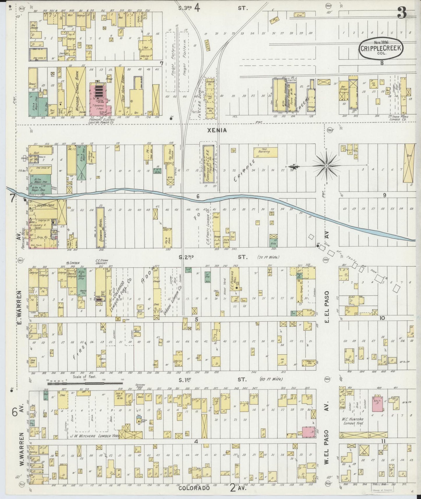 Sanborn Fire Insurance Map from Cripple Creek, Teller County, Colorado (1896), Sheet #0003 - Complete Map Set gallery image, historic Sanborn map, vintage wall art, Colorado Colorado