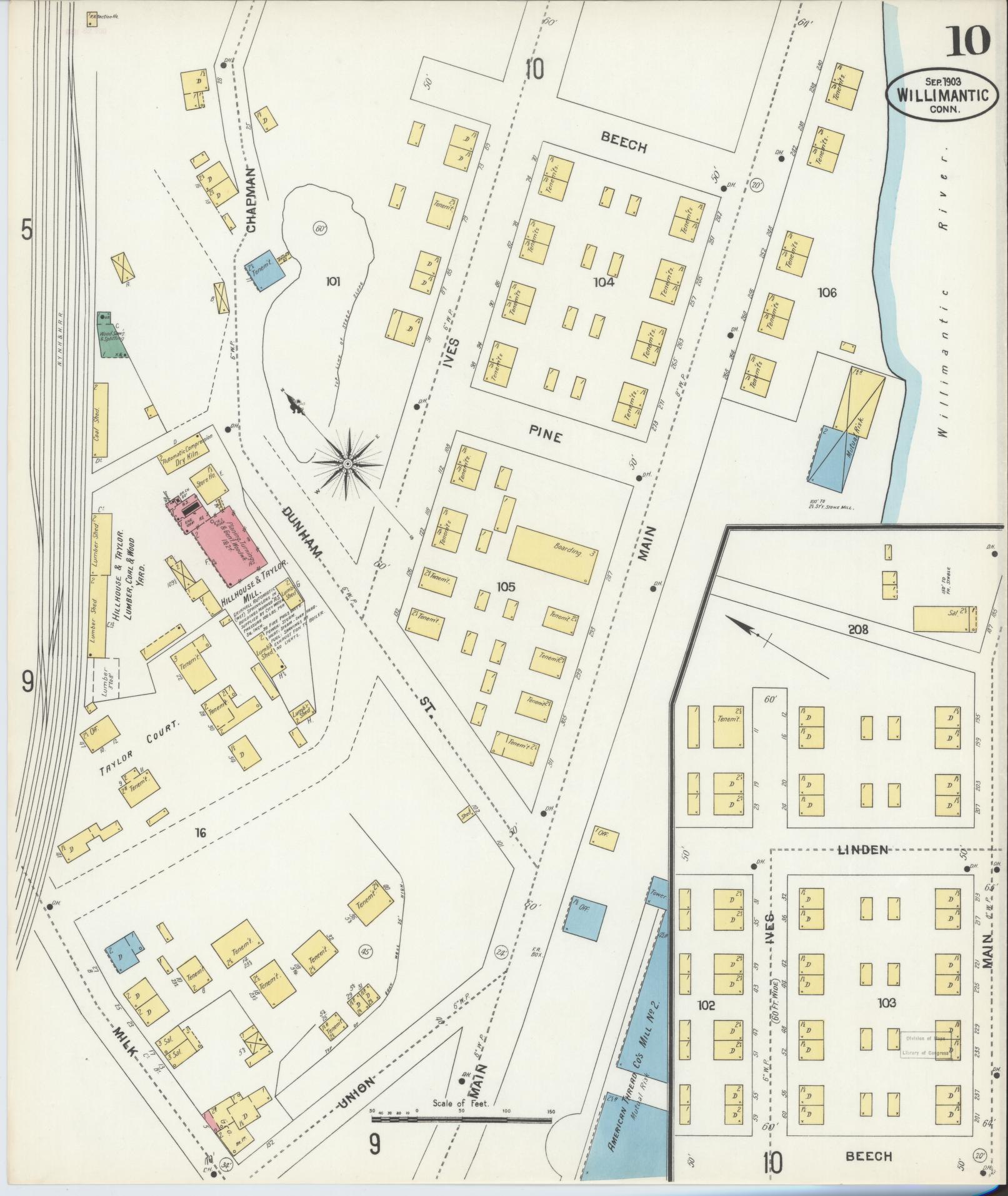 Sanborn Fire Insurance Map from Willimantic, Windham County, Connecticut (1903), Sheet #0010 - Complete Map Set gallery image, historic Sanborn map, vintage wall art, Connecticut Connecticut