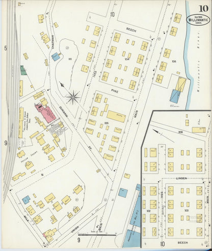 Sanborn Fire Insurance Map from Willimantic, Windham County, Connecticut (1903), Sheet #0010 - Complete Map Set gallery image, historic Sanborn map, vintage wall art, Connecticut Connecticut