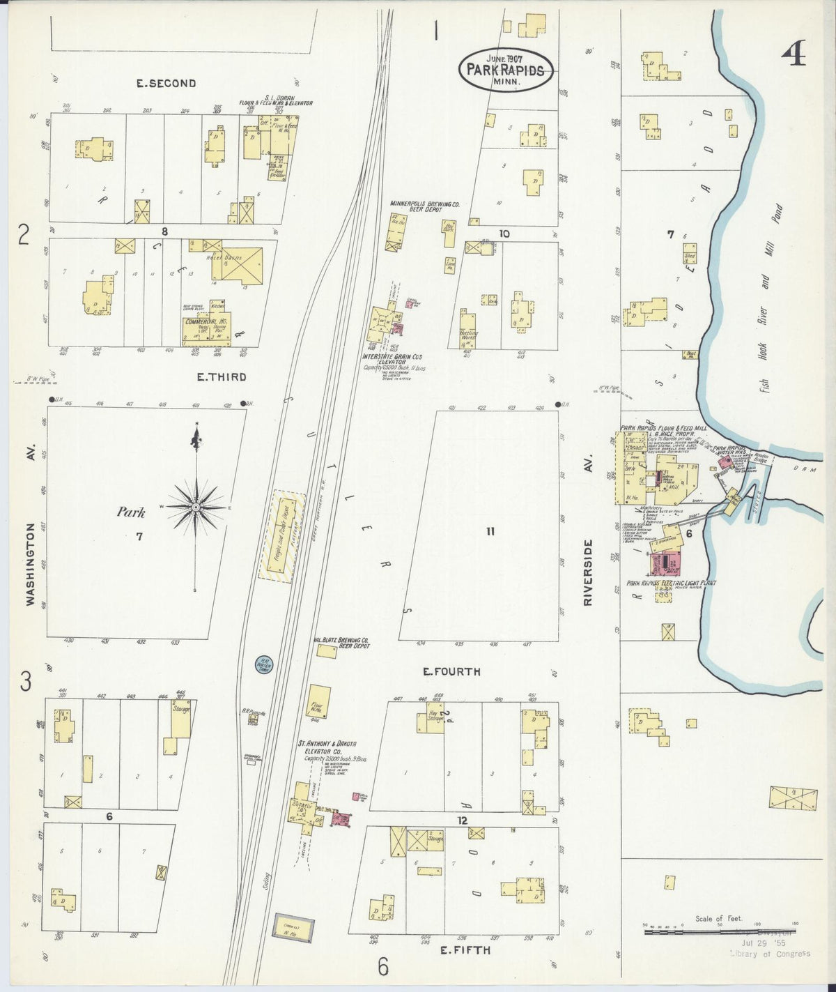 Sanborn Fire Insurance Map from Park Rapids, Hubbard County, Minnesota (1907), Sheet #0004 - Complete Map Set gallery image, historic Sanborn map, vintage wall art, Minnesota Minnesota