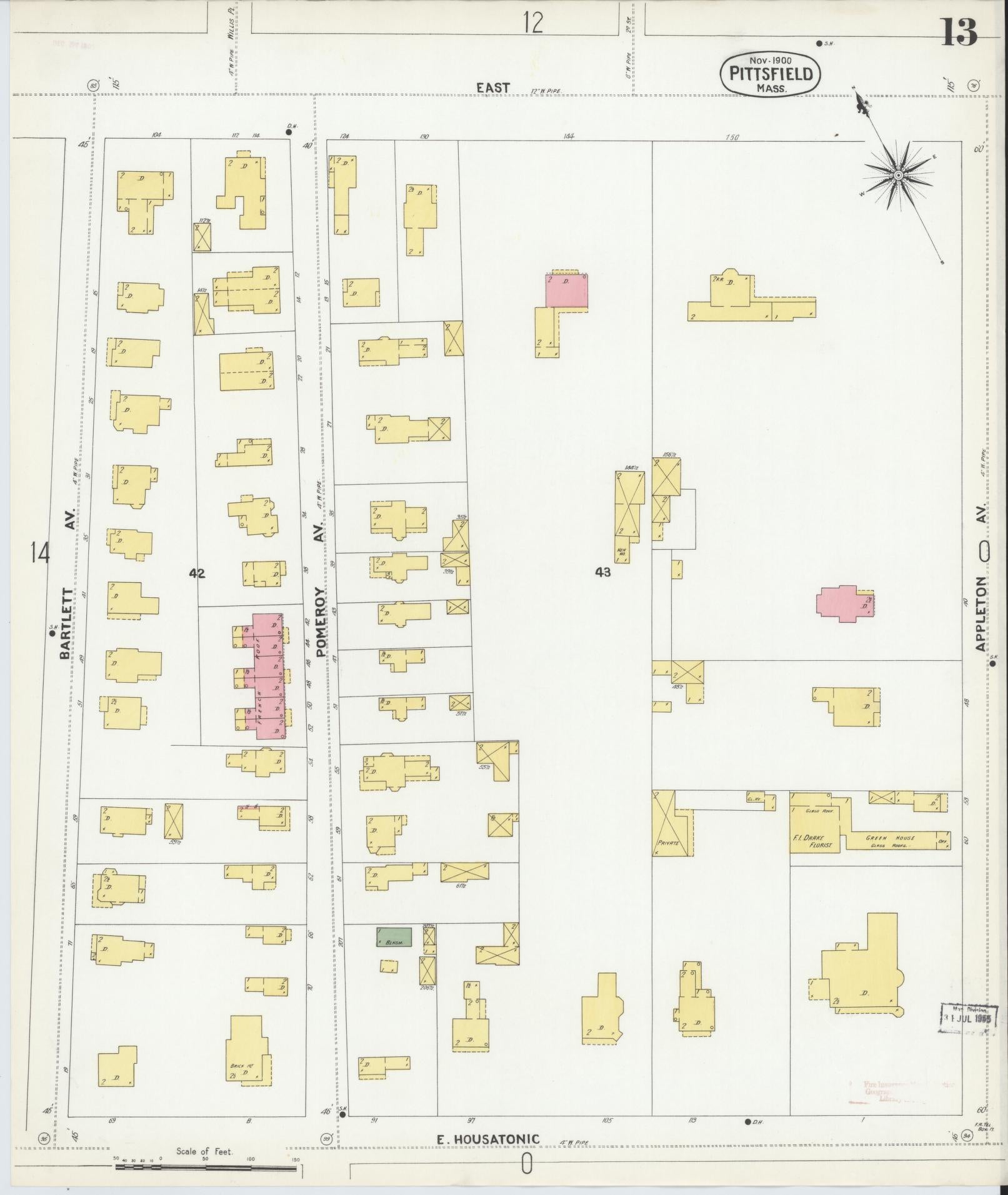 Sanborn Fire Insurance Map from Pittsfield, Berkshire County, Massachusetts (1900), Sheet #0013 - Complete Map Set gallery image, historic Sanborn map, vintage wall art, Massachusetts Massachusetts