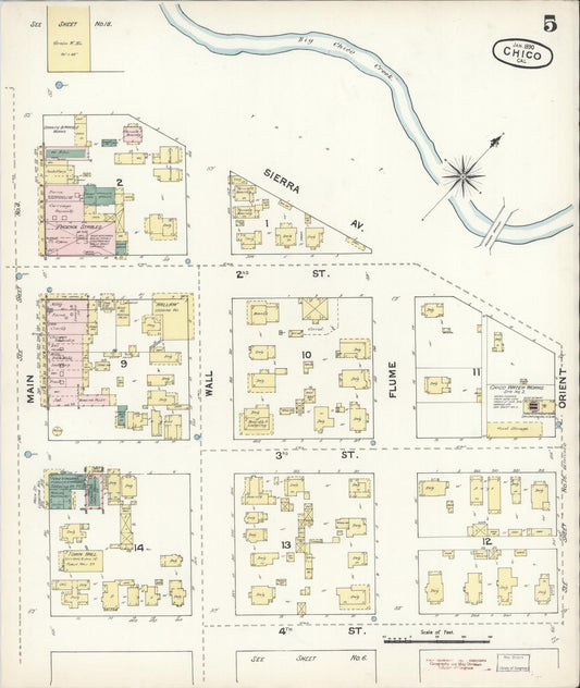 Sanborn Fire Insurance Map from Chico, Butte County, California (1890), Sheet #0005 - Historic Sanborn Fire Insurance Map Print, vintage old map wall art, antique decor, genealogy gift, California California map