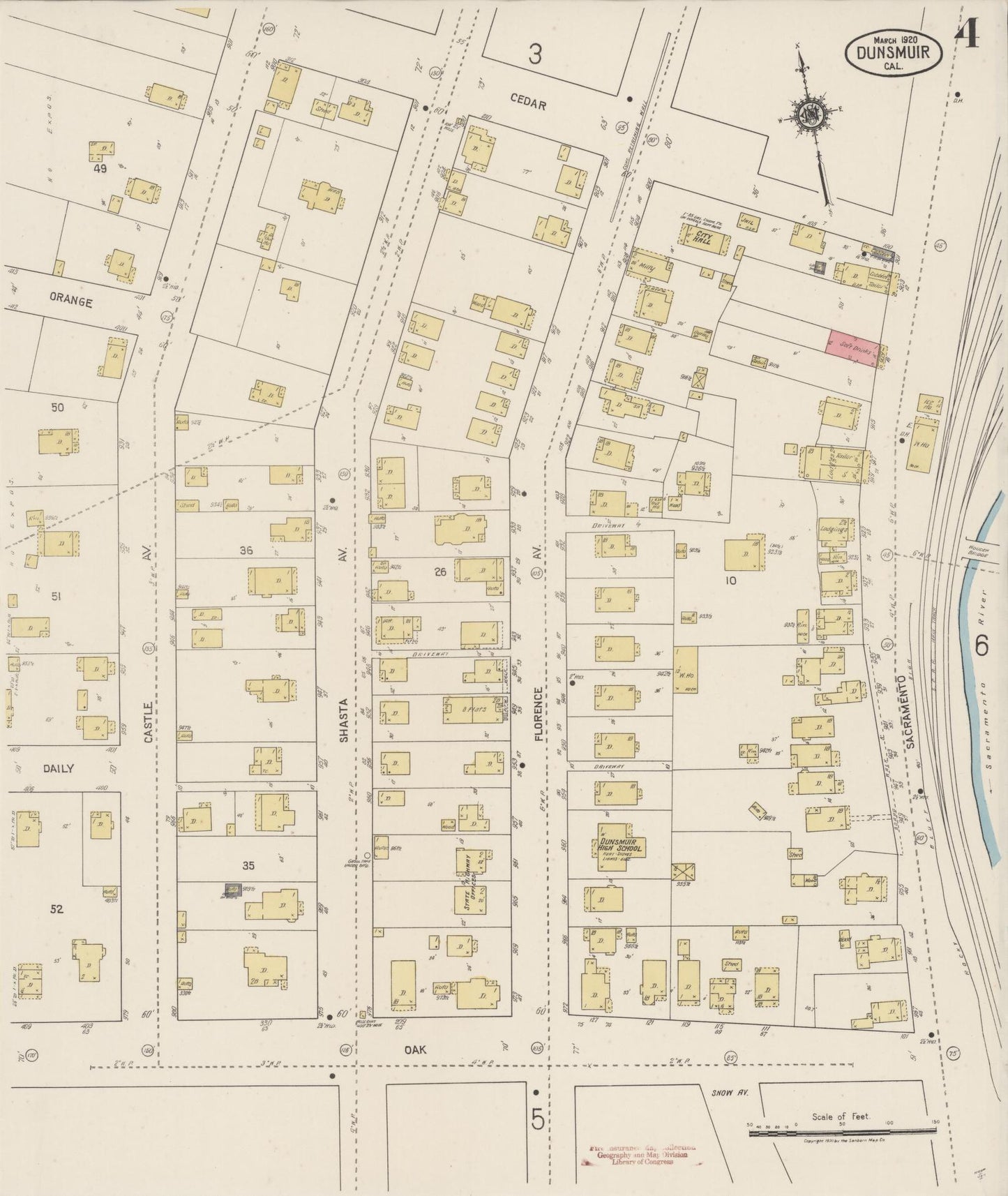 Sanborn Fire Insurance Map from Dunsmuir, Siskiyou County, California (1920), Sheet #0004 - Complete Map Set gallery image, historic Sanborn map, vintage wall art, California California