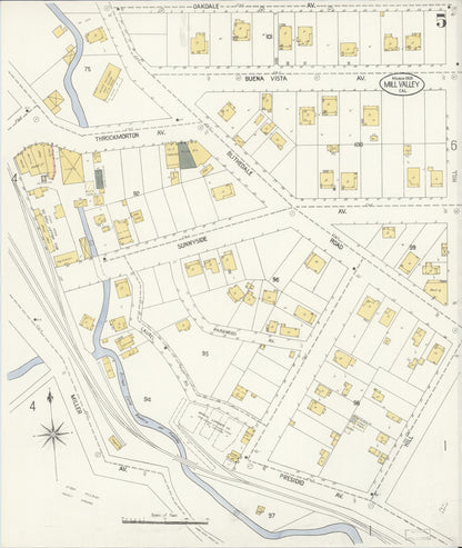 Sanborn Fire Insurance Map from Mill Valley, Marin County, California (1908), Sheet #0005 - Complete Map Set gallery image, historic Sanborn map, vintage wall art, California California