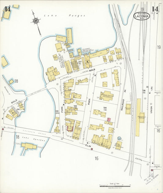 Sanborn Fire Insurance Map from Laconia, Belknap County, New Hampshire (1923), Sheet #0014 - Historic Sanborn Fire Insurance Map Print, vintage old map wall art, antique decor, genealogy gift, New Hampshire New Hampshire map