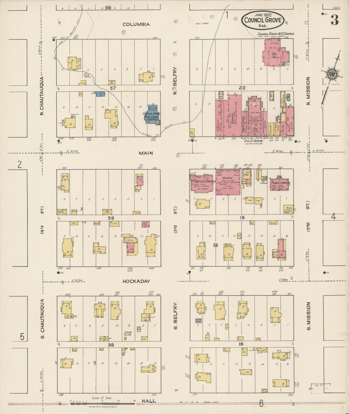 Sanborn Fire Insurance Map from Council Grove, Morris County, Kansas (1922), Sheet #0003 - Historic Sanborn Fire Insurance Map Print, vintage old map wall art, antique decor, genealogy gift, Kansas Kansas map