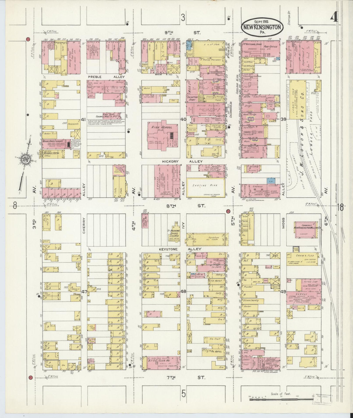 Sanborn Fire Insurance Map from New Kensington, Westmoreland County, Pennsylvania (1915), Sheet #0004 - Historic Sanborn Fire Insurance Map Print, vintage old map wall art, antique decor, genealogy gift, Pennsylvania Pennsylvania map