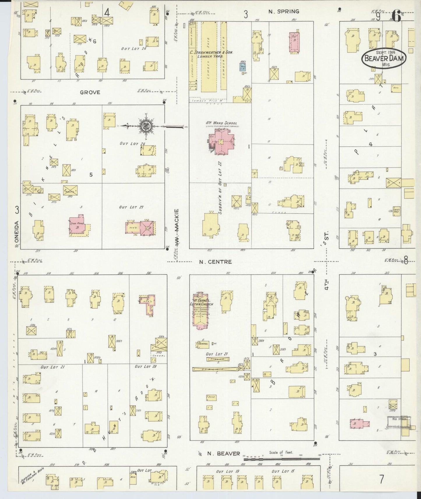 Sanborn Fire Insurance Map from Beaver Dam, Dodge County, Wisconsin (1914), Sheet #0006 - Complete Map Set gallery image, historic Sanborn map, vintage wall art, Wisconsin Wisconsin