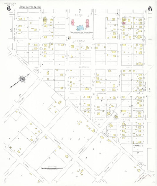 Sanborn Fire Insurance Map from Portales, Roosevelt County, New Mexico (1938), Sheet #0006 - Historic Sanborn Fire Insurance Map Print, vintage old map wall art, antique decor, genealogy gift, New Mexico New Mexico map
