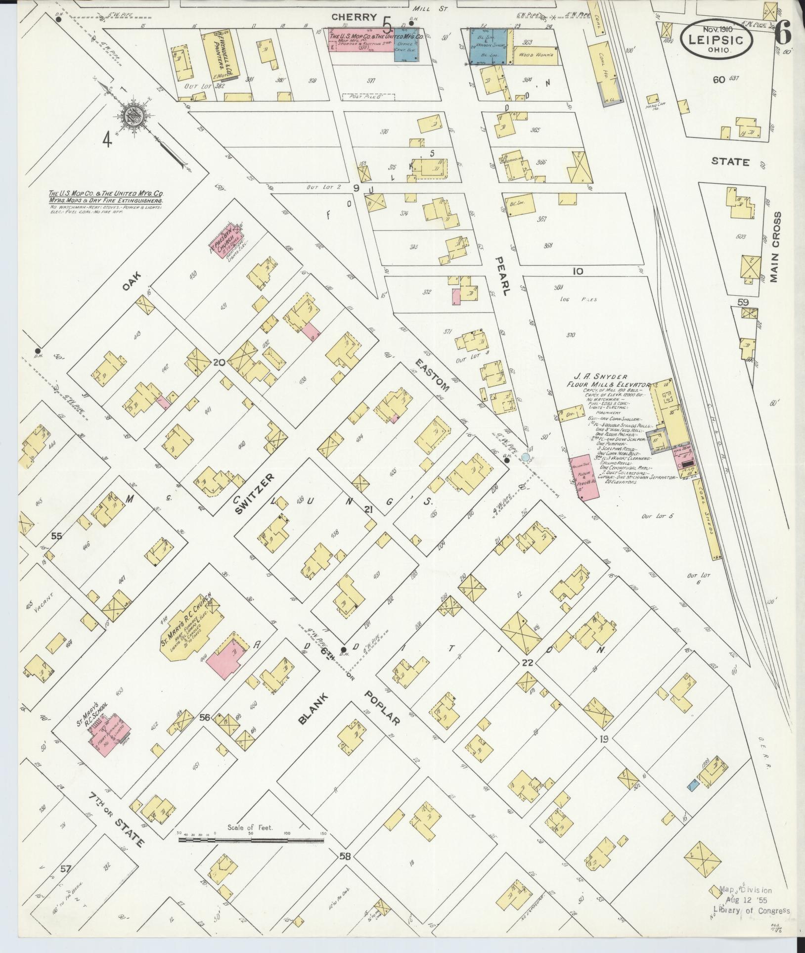 Sanborn Fire Insurance Map from Leipsic, Putnam County, Ohio (1910), Sheet #0006 - Historic Sanborn Fire Insurance Map Print, vintage old map wall art, antique decor, genealogy gift, Ohio Ohio map