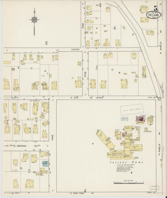 Sanborn Fire Insurance Map from De Land, Volusia County, Florida (1915), Sheet #0005 - Historic Sanborn Fire Insurance Map Print, vintage old map wall art, antique decor, genealogy gift, Florida Florida map