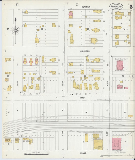 Sanborn Fire Insurance Map from Brainerd, Crow Wing County, Minnesota (1902), Sheet #0005 - Historic Sanborn Fire Insurance Map Print, vintage old map wall art, antique decor, genealogy gift, Minnesota Minnesota map