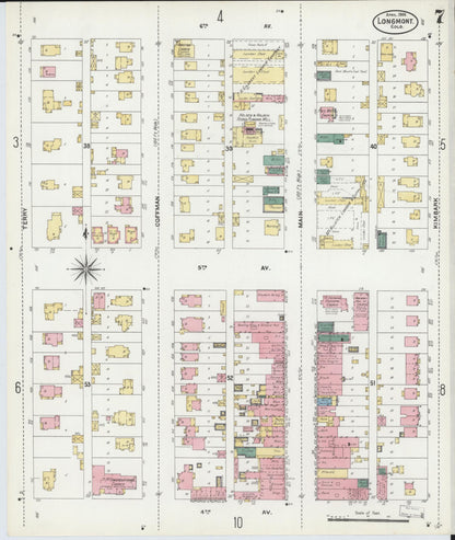 Sanborn Fire Insurance Map from Longmont, Boulder County, Colorado (1906), Sheet #0007 - Complete Map Set gallery image, historic Sanborn map, vintage wall art, Colorado Colorado