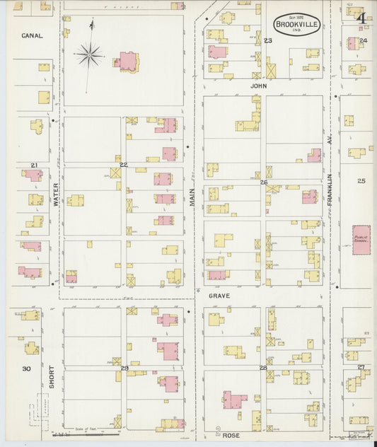 Sanborn Fire Insurance Map from Brookville, Franklin County, Indiana (1892), Sheet #0004 - Historic Sanborn Fire Insurance Map Print, vintage old map wall art, antique decor, genealogy gift, Indiana Indiana map