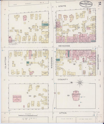 Sanborn Fire Insurance Map from Waukegan, Lake County, Illinois (1885), Sheet #0002 - Historic Sanborn Fire Insurance Map Print, vintage old map wall art, antique decor, genealogy gift, Illinois Illinois map