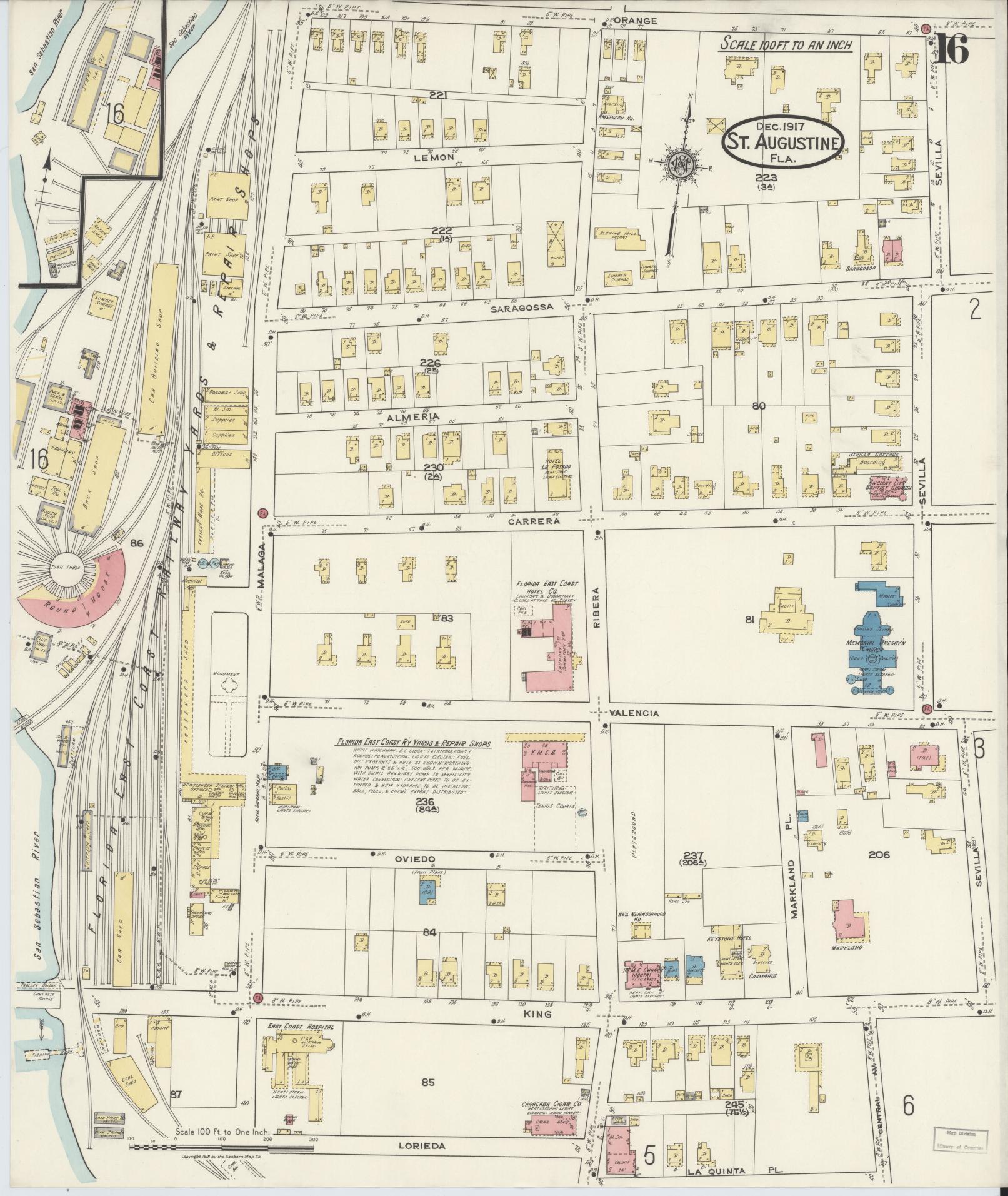 Sanborn Fire Insurance Map from Saint Augustine, Saint John's County, Florida (1917), Sheet #0016 - Complete Map Set gallery image, historic Sanborn map, vintage wall art, Florida Florida