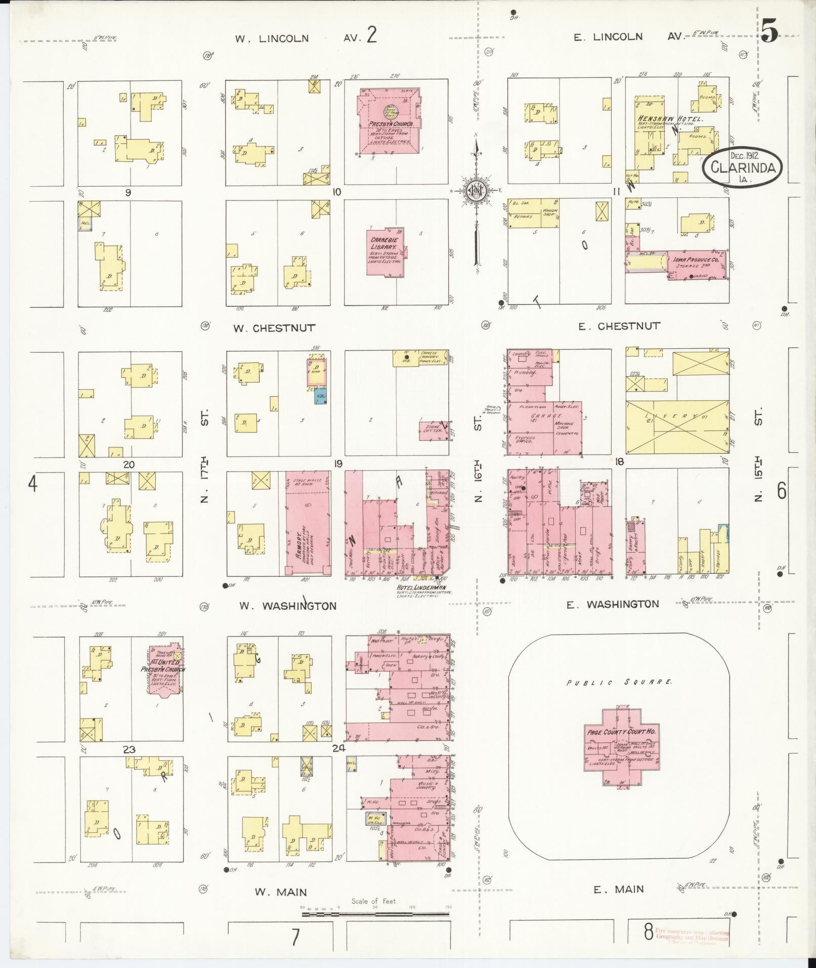 Sanborn Fire Insurance Map from Clarinda, Page County, Iowa (1912), Sheet #0005 - Historic Sanborn Fire Insurance Map Print, vintage old map wall art