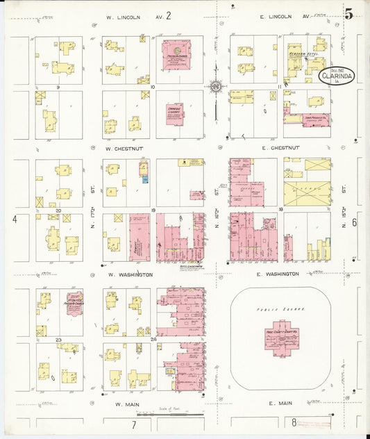 Sanborn Fire Insurance Map from Clarinda, Page County, Iowa (1912), Sheet #0005 - Historic Sanborn Fire Insurance Map Print, vintage old map wall art