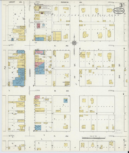 Sanborn Fire Insurance Map from Perkins, Payne County, Oklahoma (1915), Sheet #0003 - Historic Sanborn Fire Insurance Map Print, vintage old map wall art, antique decor, genealogy gift, Oklahoma Oklahoma map