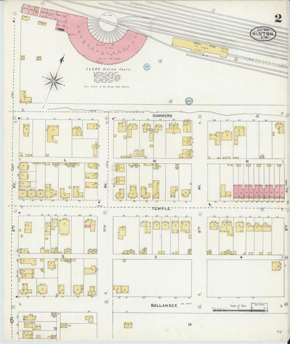 Sanborn Fire Insurance Map from Hinton, Summer County, West Virginia (1905), Sheet #0002 - Complete Map Set gallery image, historic Sanborn map, vintage wall art, West Virginia West Virginia