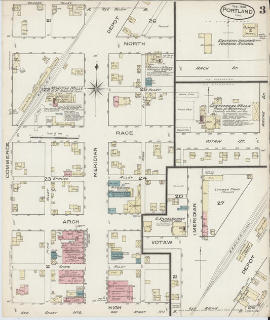 Sanborn Fire Insurance Map from Portland, Jay County, Indiana (1886), Sheet #0003 - Historic Sanborn Fire Insurance Map Print, vintage old map wall art, antique decor, genealogy gift, Indiana Indiana map