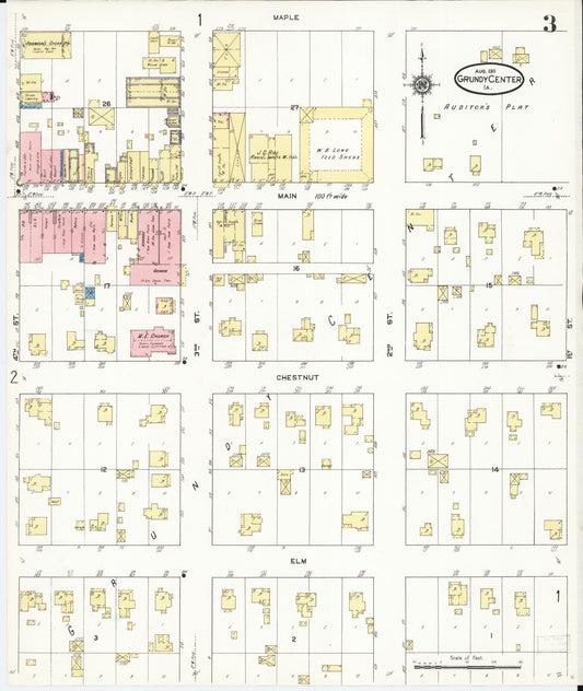 Sanborn Fire Insurance Map from Grundy Center, Grundy County, Iowa (1911), Sheet #0003 - Historic Sanborn Fire Insurance Map Print, vintage old map wall art