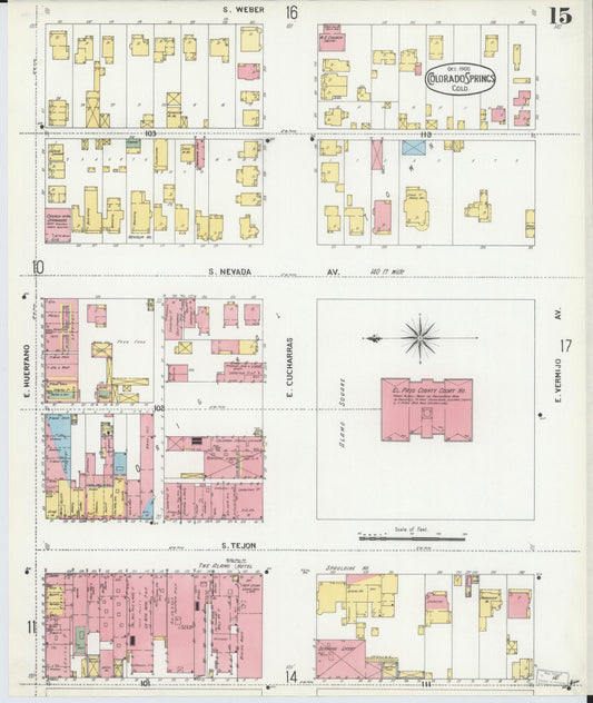 Sanborn Fire Insurance Map from Colorado Springs, El Paso County, Colorado (1900), Sheet #0015 - Historic Sanborn Fire Insurance Map Print, vintage old map wall art, antique decor, genealogy gift, Colorado Colorado map