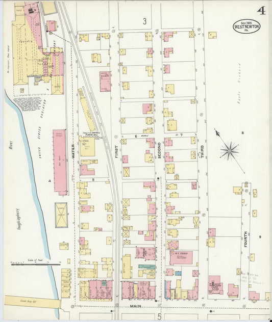 Sanborn Fire Insurance Map from West Newton, Westmoreland County, Pennsylvania (1905), Sheet #0004 - Historic Sanborn Fire Insurance Map Print, vintage old map wall art, antique decor, genealogy gift, Pennsylvania Pennsylvania map