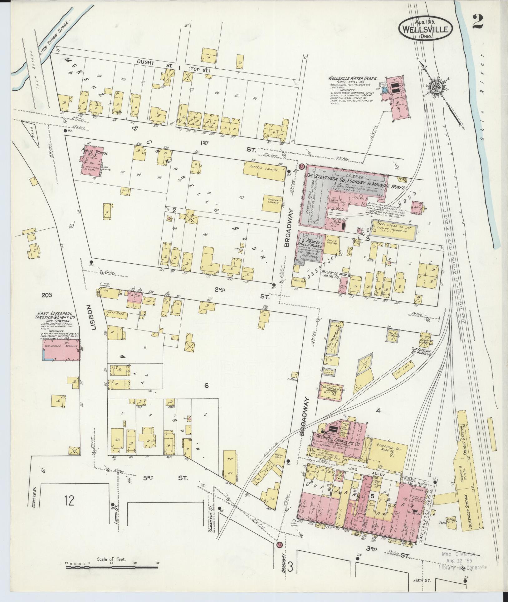 Sanborn Fire Insurance Map from Wellsville, Columbiana County, Ohio (1915), Sheet #0002 - Complete Map Set gallery image, historic Sanborn map, vintage wall art, Ohio Ohio