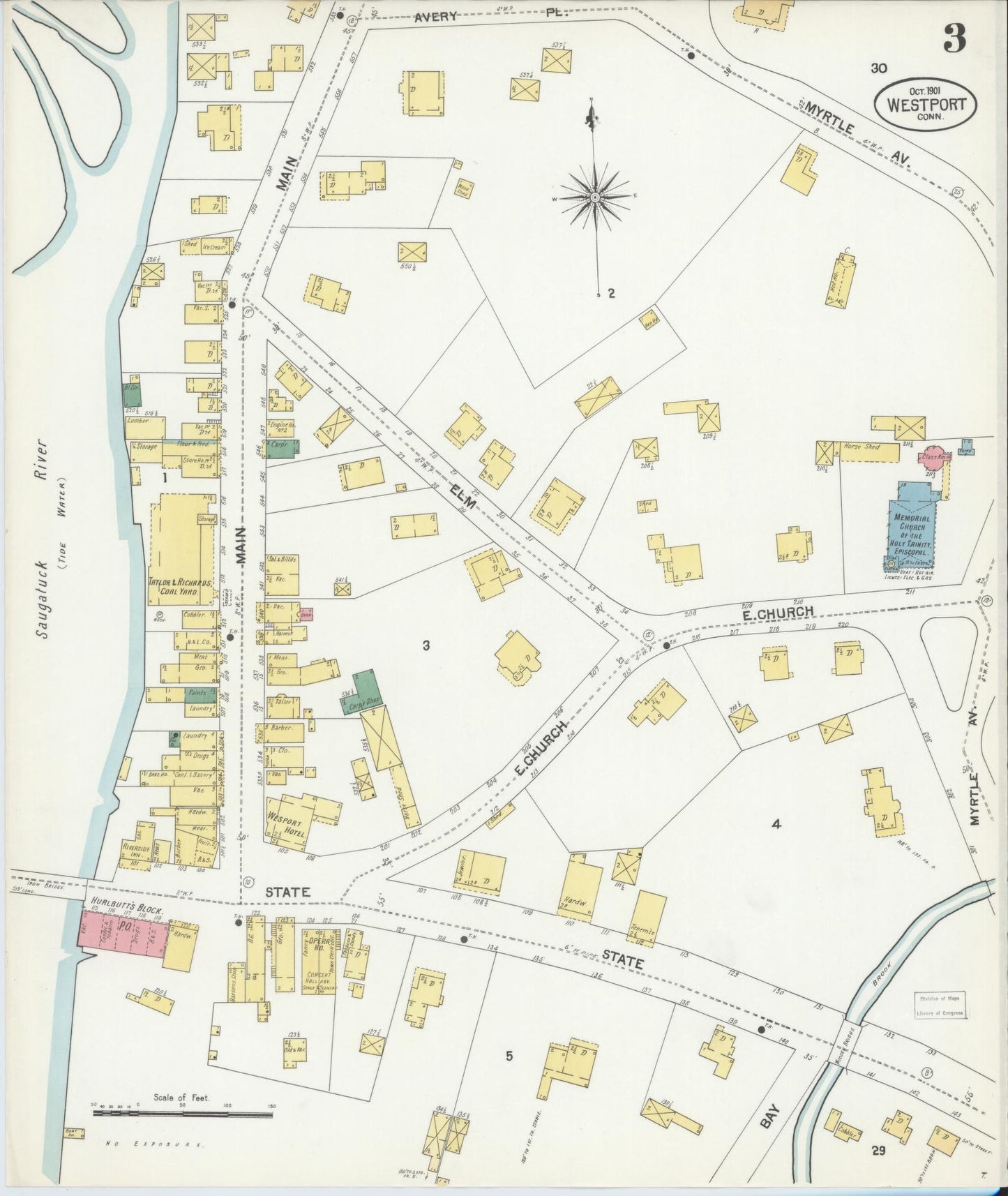 Sanborn Fire Insurance Map from Westport, Fairfield County, Connecticut (1901), Sheet #0003 - Complete Map Set gallery image, historic Sanborn map, vintage wall art, Connecticut Connecticut