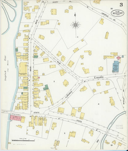 Sanborn Fire Insurance Map from Westport, Fairfield County, Connecticut (1901), Sheet #0003 - Complete Map Set gallery image, historic Sanborn map, vintage wall art, Connecticut Connecticut