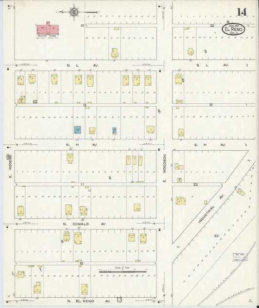 Sanborn Fire Insurance Map from El Reno, Canadian County, Oklahoma (1913), Sheet #0014 - Historic Sanborn Fire Insurance Map Print, vintage old map wall art, antique decor, genealogy gift, Oklahoma Oklahoma map