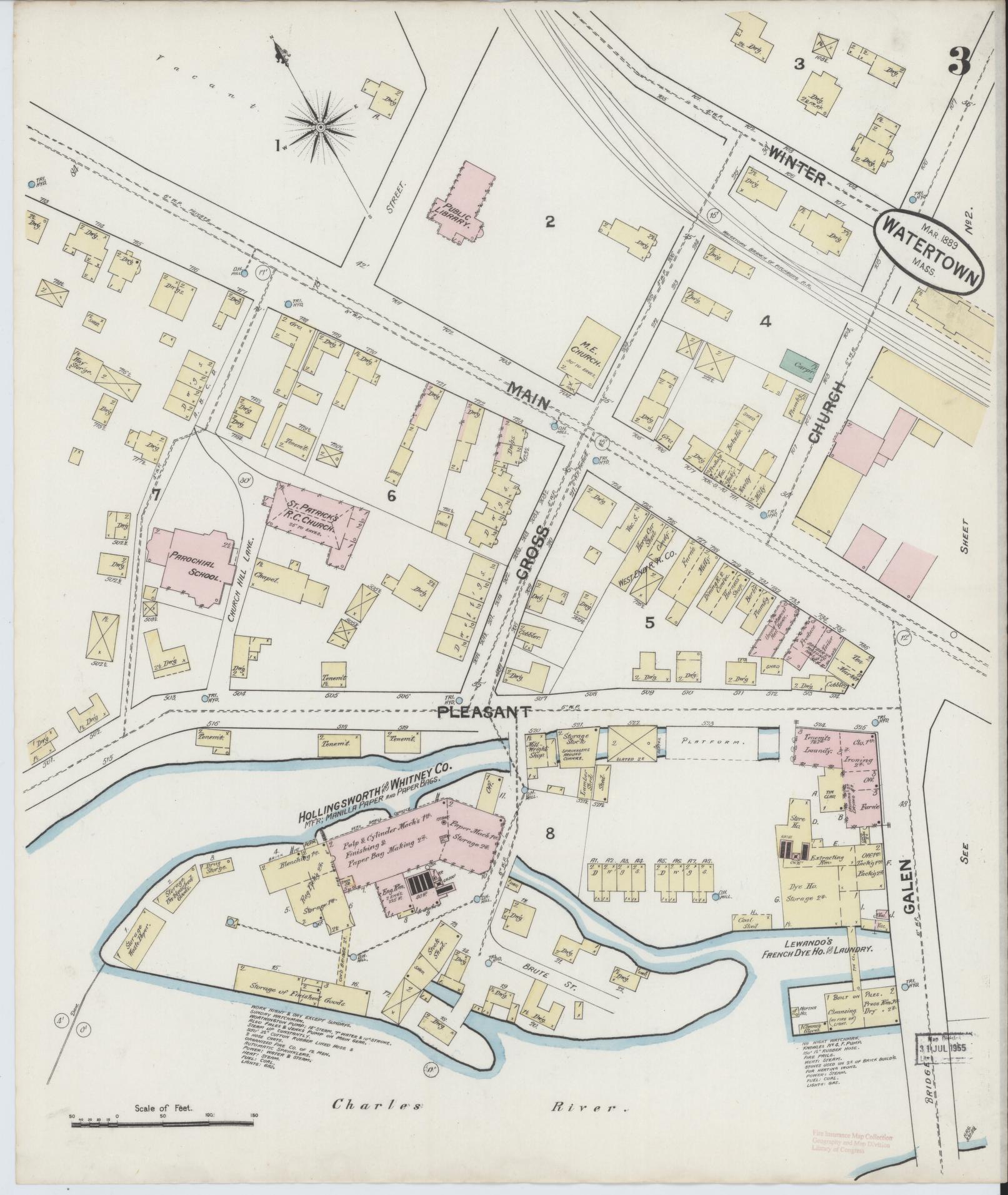 Sanborn Fire Insurance Map from Watertown, Middlesex County, Massachusetts (1889), Sheet #0003 - Complete Map Set gallery image, historic Sanborn map, vintage wall art, Massachusetts Massachusetts