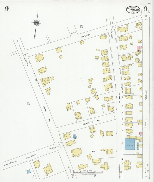 Sanborn Fire Insurance Map from Towanda, Bradford County, Pennsylvania (1927), Sheet #0009 - Historic Sanborn Fire Insurance Map Print, vintage old map wall art, antique decor, genealogy gift, Pennsylvania Pennsylvania map