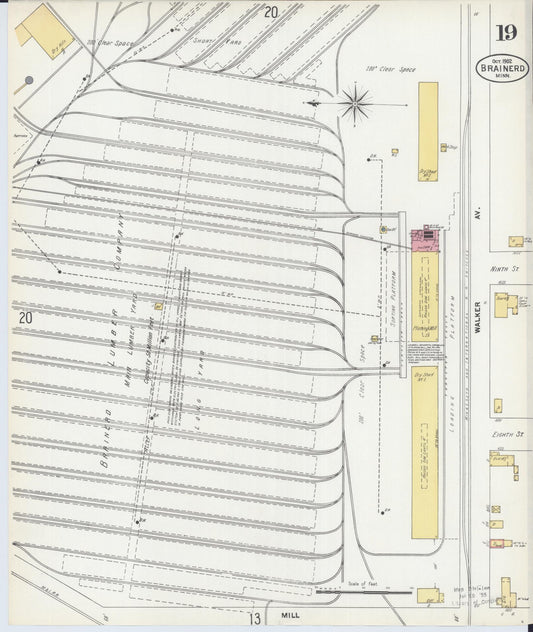 Sanborn Fire Insurance Map from Brainerd, Crow Wing County, Minnesota (1902), Sheet #0019 - Historic Sanborn Fire Insurance Map Print, vintage old map wall art, antique decor, genealogy gift, Minnesota Minnesota map