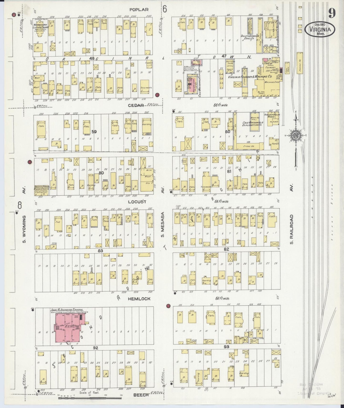 Sanborn Fire Insurance Map from Virginia, Saint Louis County, Minnesota (1910), Sheet #0009 - Complete Map Set gallery image, historic Sanborn map, vintage wall art, Minnesota Minnesota