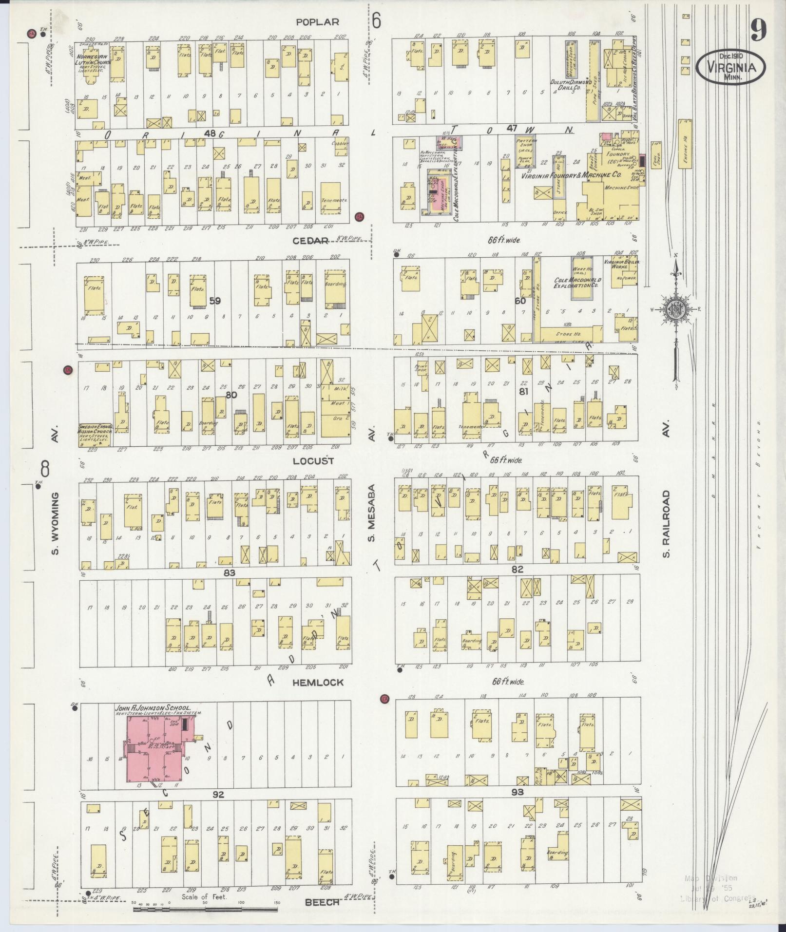Sanborn Fire Insurance Map from Virginia, Saint Louis County, Minnesota (1910), Sheet #0009 - Complete Map Set gallery image, historic Sanborn map, vintage wall art, Minnesota Minnesota