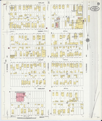 Sanborn Fire Insurance Map from Virginia, Saint Louis County, Minnesota (1910), Sheet #0009 - Complete Map Set gallery image, historic Sanborn map, vintage wall art, Minnesota Minnesota