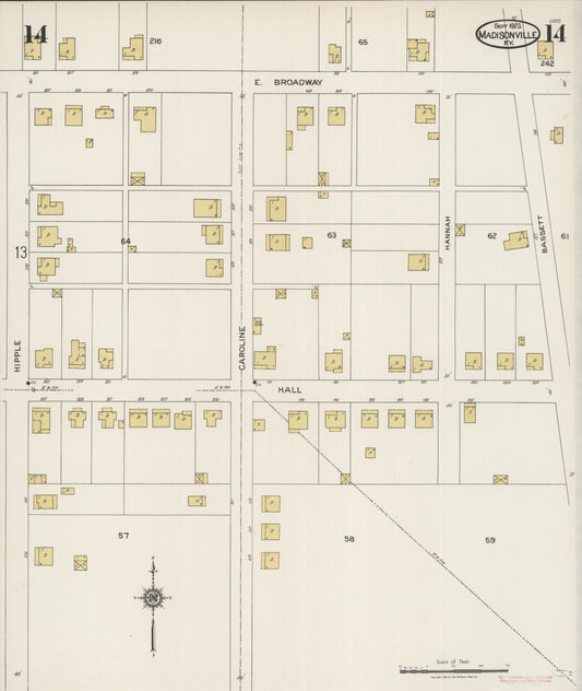 Sanborn Fire Insurance Map from Madisonville, Hopkins County, Kentucky (1923), Sheet #0014 - Historic Sanborn Fire Insurance Map Print, vintage old map wall art, antique decor, genealogy gift, Kentucky Kentucky map